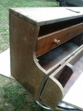 Primitive Antique Wooden Carpenters Tool Box • Vintage Farmhouse Hinged Toolbox 4