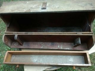 Primitive Antique Wooden Carpenters Tool Box • Vintage Farmhouse Hinged Toolbox 6