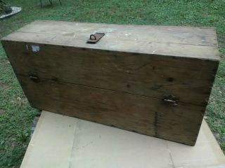 Primitive Antique Wooden Carpenters Tool Box • Vintage Farmhouse Hinged Toolbox 8