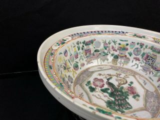 Massive Antique Chinese Porcelain Punch Bowl With Wooden Base 11