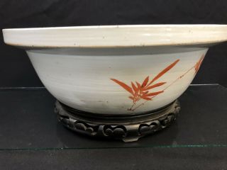 Massive Antique Chinese Porcelain Punch Bowl With Wooden Base 6