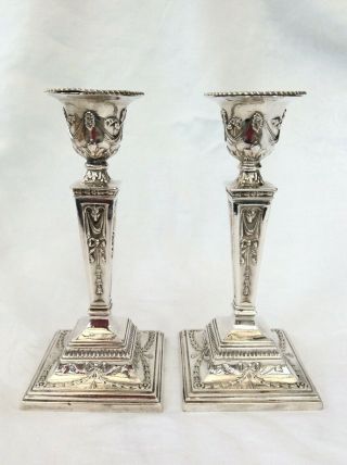 Silver Candlesticks In The Neo - Classical Style - London,  1979.