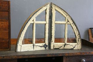 Antique arched colonial window frame sash Church Steeple Half moon vintage old 2
