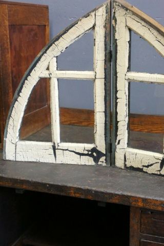 Antique arched colonial window frame sash Church Steeple Half moon vintage old 4