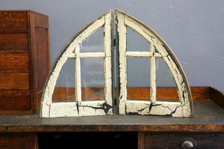 Antique arched colonial window frame sash Church Steeple Half moon vintage old 7