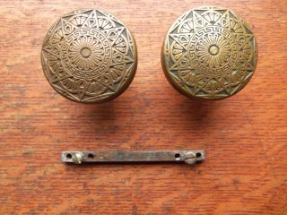 Two Antique Fancy Cast Brass Doorknobs Door Knobs C1880 By Mallory Wheeler