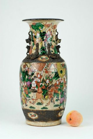 An Large 19th C Chinese Porcelain Nan King Warrior Crackleware Vase