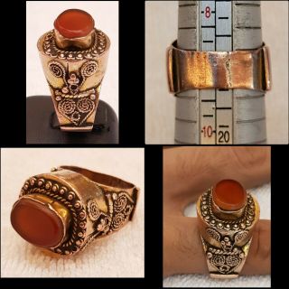 Massive Greek Old Antique Gold Huge Unique Ring With Ancient Cornelian Stone 2