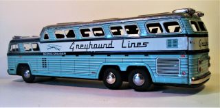 LARGE TIN FRICTION 1950 ' S GREYHOUND SCENIC CRUISER BUS I.  Y.  METAL TOYS JAPAN 7