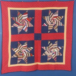 Antique String Quilt,  " Spider Web Stars ",  Cotton,  C.  1880 - 90,  Unwashed