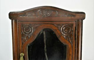 hand Carved Wood Medicine Apothecary Cabinet Flower Pattern Beveled Glass Mirror 3