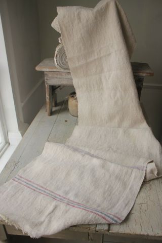 Antique grain sack fabric material old 2.  5 yards NUBBY homespun linen 3