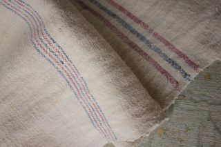 Antique grain sack fabric material old 2.  5 yards NUBBY homespun linen 7