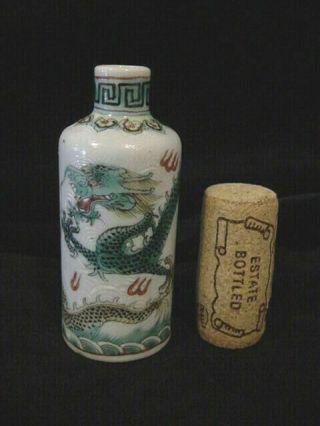 Famille Verte Dragon Snuff Bottle Tongzhi Antique China Porcelain Sgraffito 19th