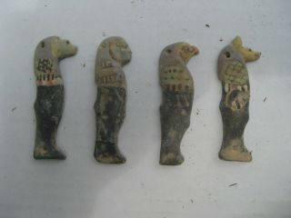Ancient Egyptian Four Sons Of Horus In Black Faience