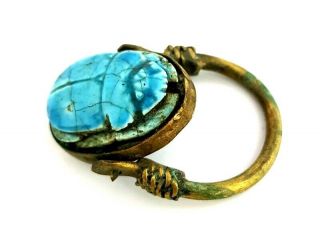 Rare Ring Egyptian Antique Scarab Beetle Amulet Ancient Royal Hieroglyph Faience