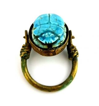 Rare Ring Egyptian Antique Scarab Beetle Amulet Ancient Royal Hieroglyph Faience 2