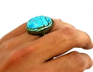 Rare Ring Egyptian Antique Scarab Beetle Amulet Ancient Royal Hieroglyph Faience 7