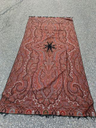 Exceptional Victorian Wool Paisley Shawl 125” X 59”