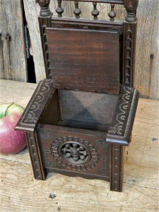 Early Antique Carved Wood Miniature French Doll Potty Chair 1910 AAFA 3