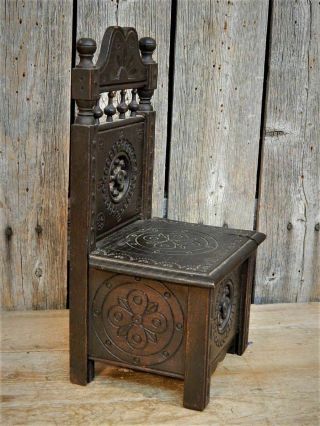 Early Antique Carved Wood Miniature French Doll Potty Chair 1910 AAFA 6