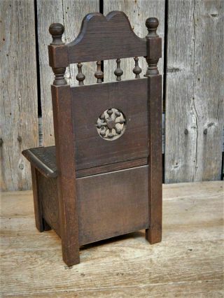 Early Antique Carved Wood Miniature French Doll Potty Chair 1910 AAFA 8