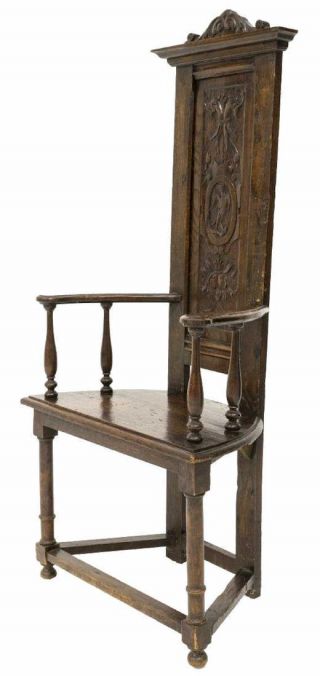 Continental Armorial Carved Wood Hall Chair,  19th Century (1800s)