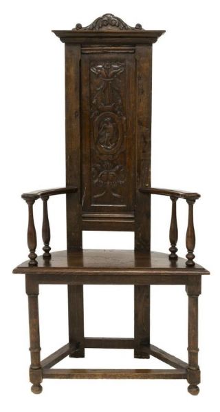 CONTINENTAL ARMORIAL CARVED WOOD HALL CHAIR,  19th century (1800s) 2
