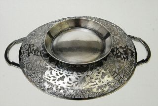 GORGEOUS CHINESE EXPORT CIRCULAR STERLING SILVER TWO HANDLES TRAY / COMPOTE 2