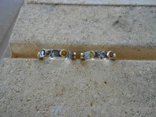 24k Pure Gold & Hand Made hammered stack Oxidized Silver rings 4