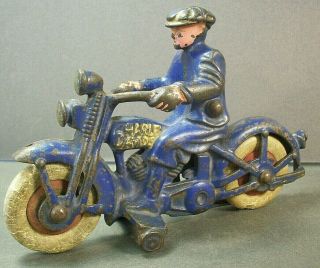 Vintage 1930s Hubley Harley Davidson Cast Iron Toy Motorcycle W/ Civilian Rider