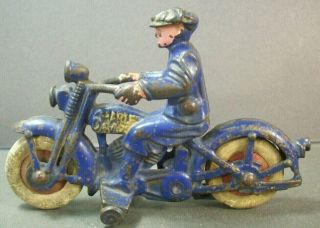 VINTAGE 1930s HUBLEY HARLEY DAVIDSON CAST IRON TOY MOTORCYCLE w/ CIVILIAN RIDER 2