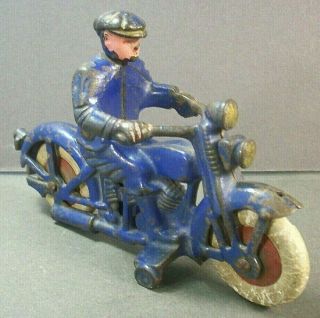 VINTAGE 1930s HUBLEY HARLEY DAVIDSON CAST IRON TOY MOTORCYCLE w/ CIVILIAN RIDER 6