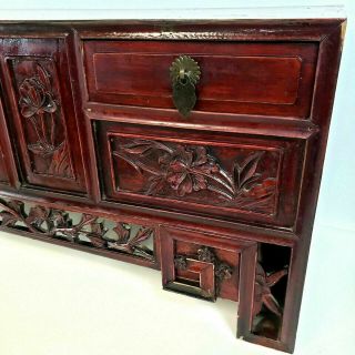 Vintage Red & Black Lacquered Chinese Small Hand Carved Chest Table Stand Desk 6