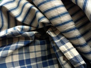 Antique French Cotton Check & Chevron Ticking Fabric Indigo Blue Shabby Chic