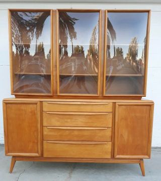 Mid Century Modern Heywood Wakefield Buffet Bubble Glass Hutch M543 M547