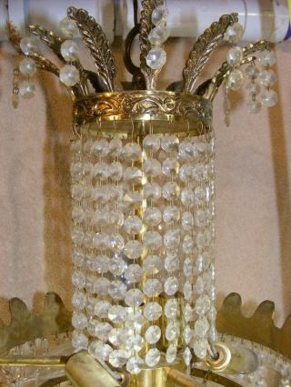 Vtg Brass & Glass 6 Bulb Basket Chandelier - Spain - missing crystals - 3