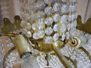 Vtg Brass & Glass 6 Bulb Basket Chandelier - Spain - missing crystals - 6