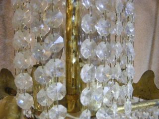 Vtg Brass & Glass 6 Bulb Basket Chandelier - Spain - missing crystals - 7