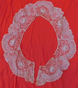 Antique Brussels Rose Point de Gaze Needlepoint Lace Bertha Collar Dress Trim 2