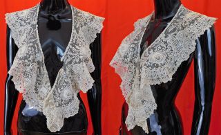 Antique Brussels Rose Point de Gaze Needlepoint Lace Bertha Collar Dress Trim 3