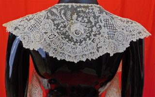 Antique Brussels Rose Point de Gaze Needlepoint Lace Bertha Collar Dress Trim 5