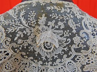 Antique Brussels Rose Point de Gaze Needlepoint Lace Bertha Collar Dress Trim 6