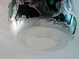 STERLING SILVER ENCASED GREEN GLASS BOTTLE DECANTER C 1910 4