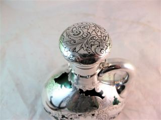 STERLING SILVER ENCASED GREEN GLASS BOTTLE DECANTER C 1910 6