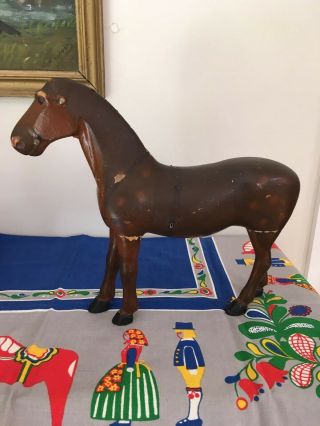 Large Antique Swedish Horse Carved Wood Painted Folk Art Not Dala 11 " Tall