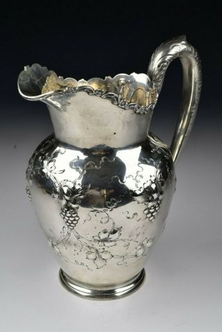 Early American Grape Pattern Sterling Silver Water Pitcher 27 Troy Ounces