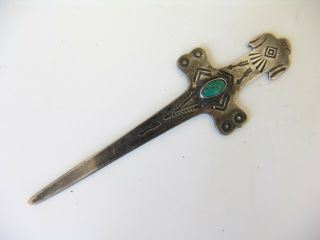 Navajo Silver Letter Opener With Turquoise And Thunderbird