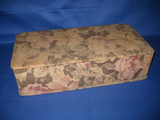 French Antique 1920s Boudoir Box Floral Upholstery Fabric Glove,  Jewelery Box
