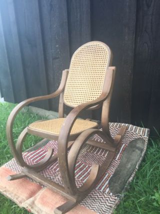 Vintage Bentwood Child Rocking Chair Thonet Style Cane Seat Wooden Rocker